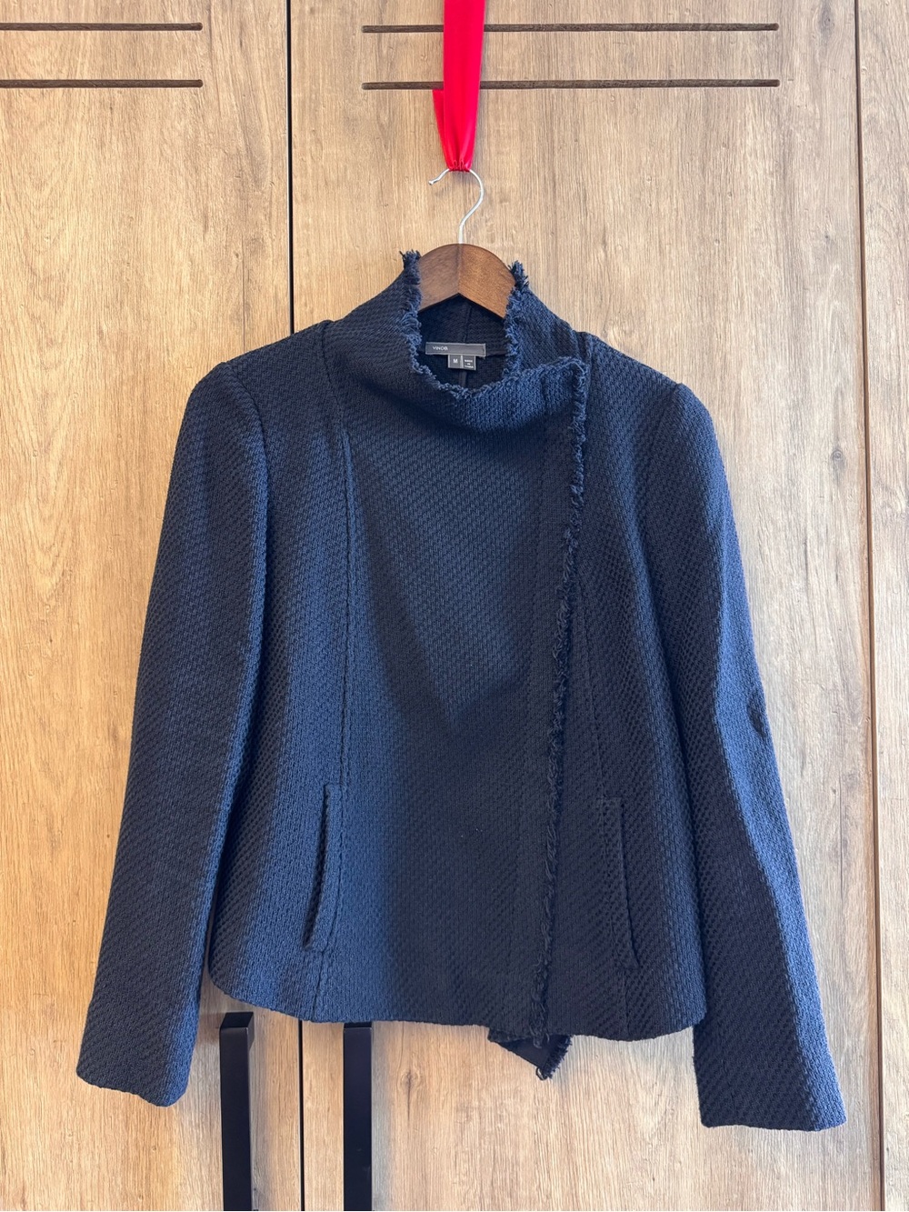 Vince Women’s Neutral Navy Textured Tweed Zip Up Moto Jacket M